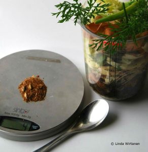 1 matsked Bio Bokashi väger cirka 4 gram